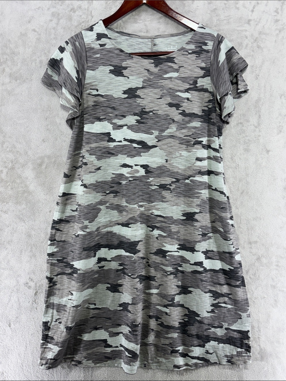 Isabel Maternity by Ingrid & Isabel Cotton Gray Camo Flutter Sleeve Dress Size S